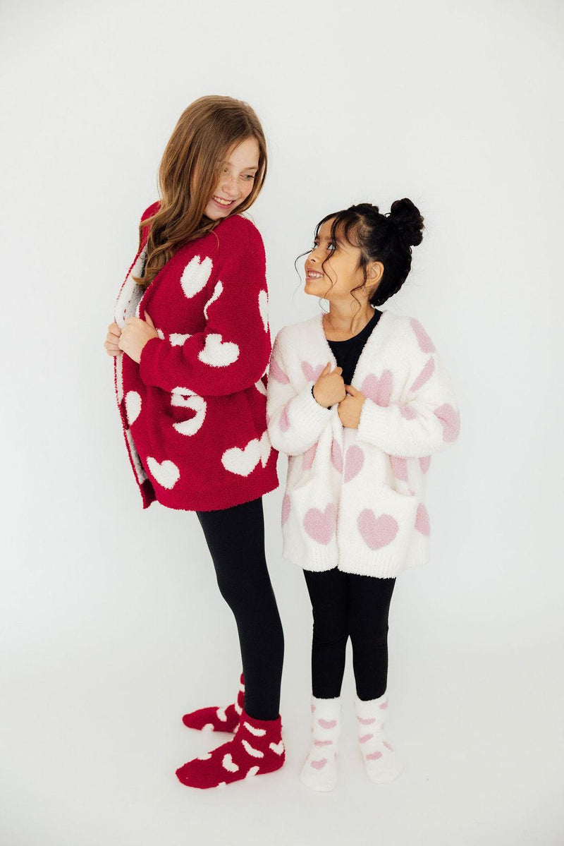 Red/Coconut Heart Cozy Cardigan