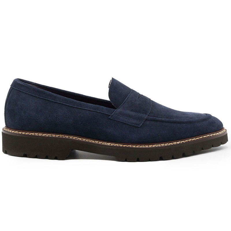 16-657-NVY ROMA Italian Suede Penny Loafers Navy