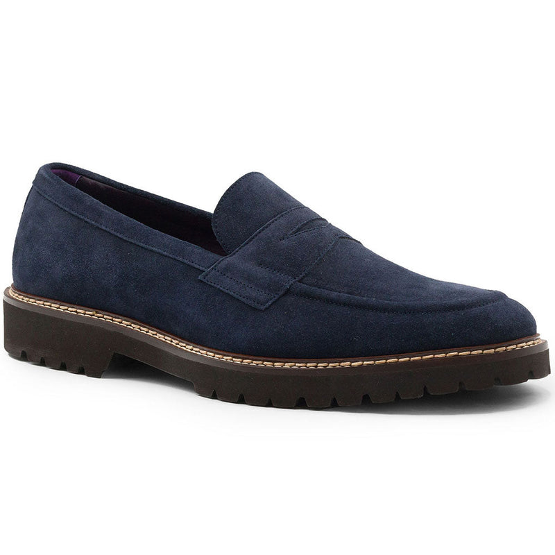 16-657-NVY ROMA Italian Suede Penny Loafers Navy