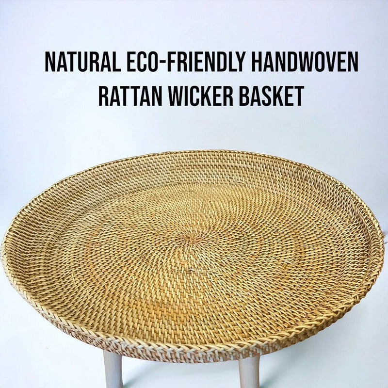 Round Handwoven Rattan Wicker Boho Coffee Table