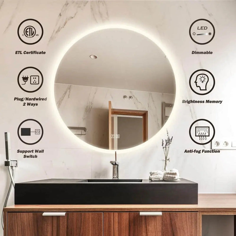 Round Backlit LED BATHROOMS Vanity  Mirrors With Dimmable Lights