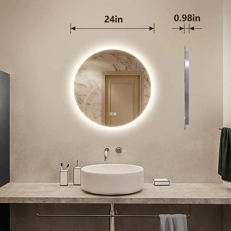 Round LED Bathroom Vanity Mirror With Dimmable Lights