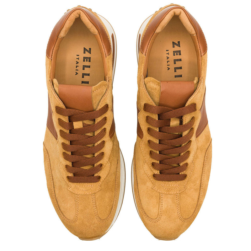 66-265-CGN ROXI Suede & Calfskin Sneaker, Cognac