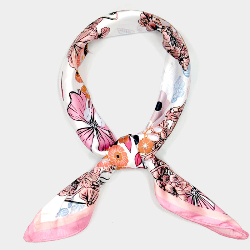 Earthy Floral Garden Printed Square Silky Satin Scarf