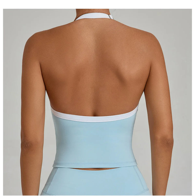 Hanging Neck Top Women Sports Bra Push Up Fitness Yoga Bra Color Blocked Underwear Gym Sport Tops Women Running Vest Bralette