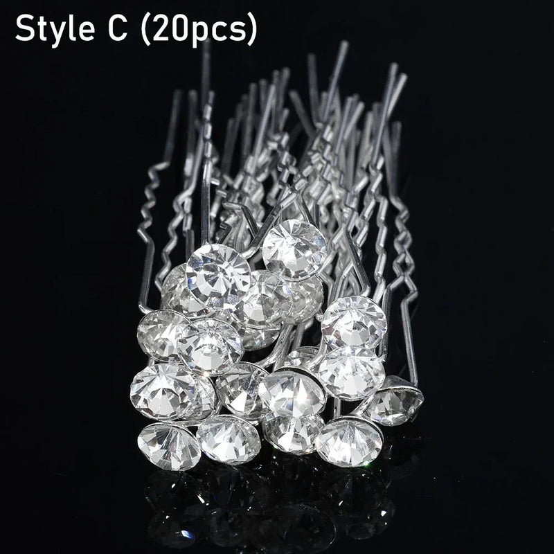 20pcs Elegant Pearl Crystal Hairpin Wedding Bridal U-shaped Metal Hair Comb Forks for Women