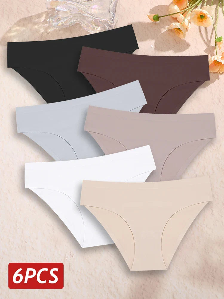 6PCS Women Seamless Panties Ice Silk Ultra Thin soft Low Rise