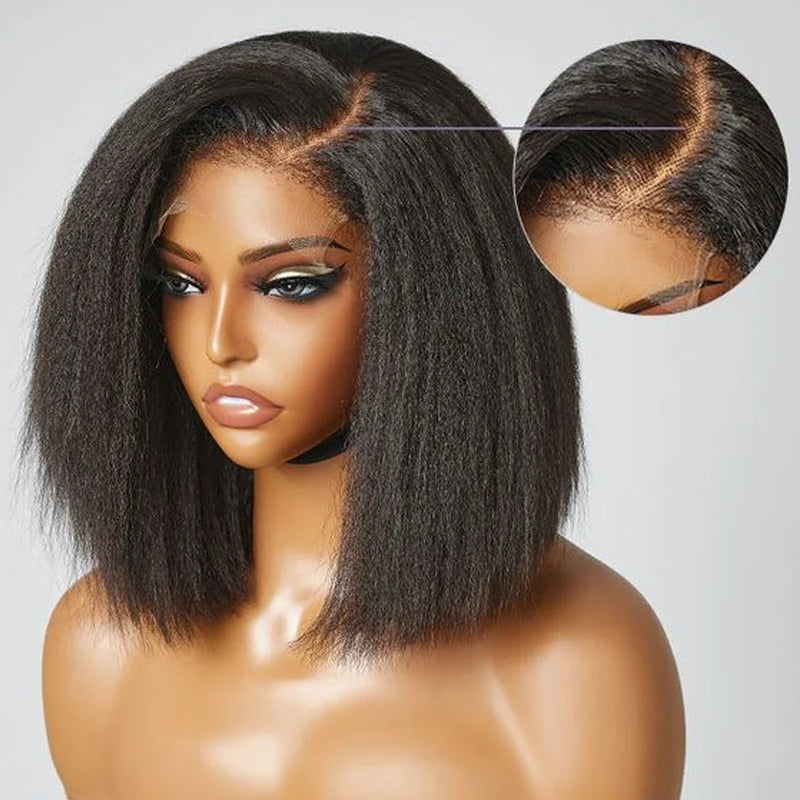 13x4 Glueless Kinky Straight Bob Wig | Ready-to-Wear | Brazilian Remy Hair | HD Transparent Lace