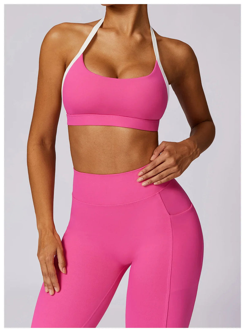 Women's Neck Hanging Back Beauty Yoga Bra Quick Drying Sports Underwear Gym Push Up Workout High-intensity Running Fitness Vest