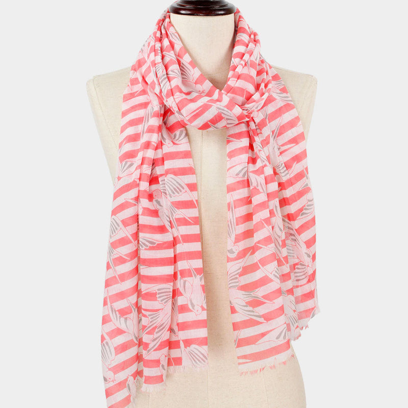 Bird Stripe Print Scarf