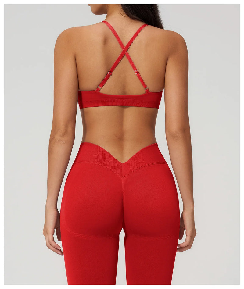 Backless Yoga Bra Woman Gym Tops Sports Bra Strap Cross Back Womens Underwear Adjustable Shoulder Strap Inner Padded Yoga Vest