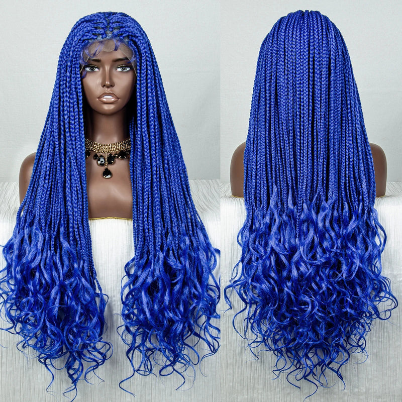 36" Water Wave Braided Wig | Lace Front | Baby Hair | Long Braids