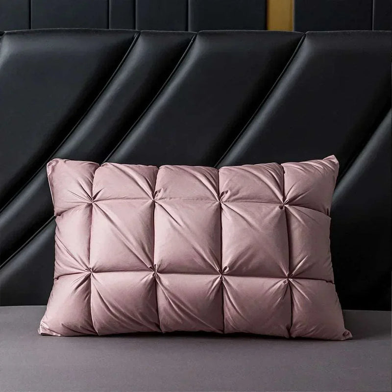 3D Bread Goose Down Pillow – Pinch Pleat Ergonomic Sleep Pillow with Silk Cover