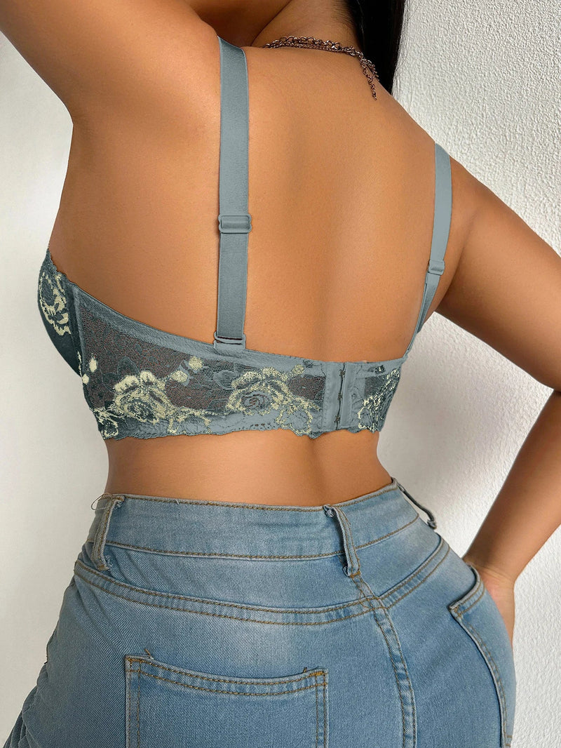 Daily Wide Strap Plus Size Women Bra Lace & Embroidery Push up Bra Comfort Thin Cup Underwire Support Lingerie Bra
