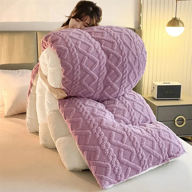 Double-Sided Velvet Thickened Blanket – Warm Lamb Fleece Quilt Core