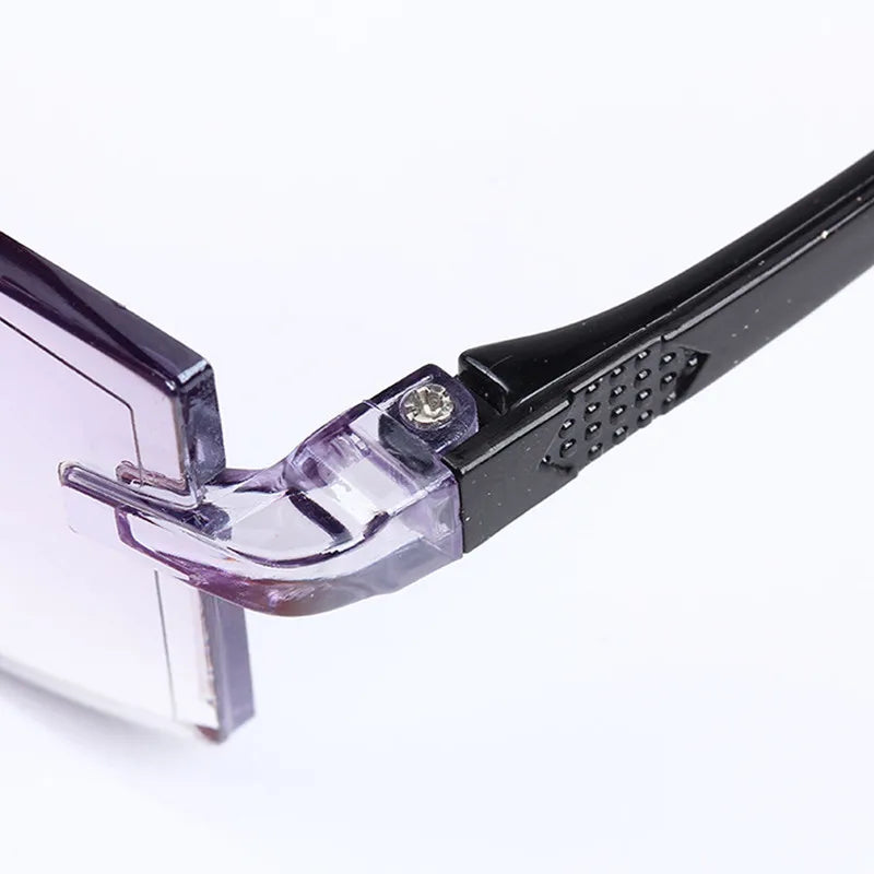 2 Pair Unisex Rimless Reading Glasses Anti Blue Light Bifocal Far Near Magnification Eyewear Presbyopic Glasses +150 +200