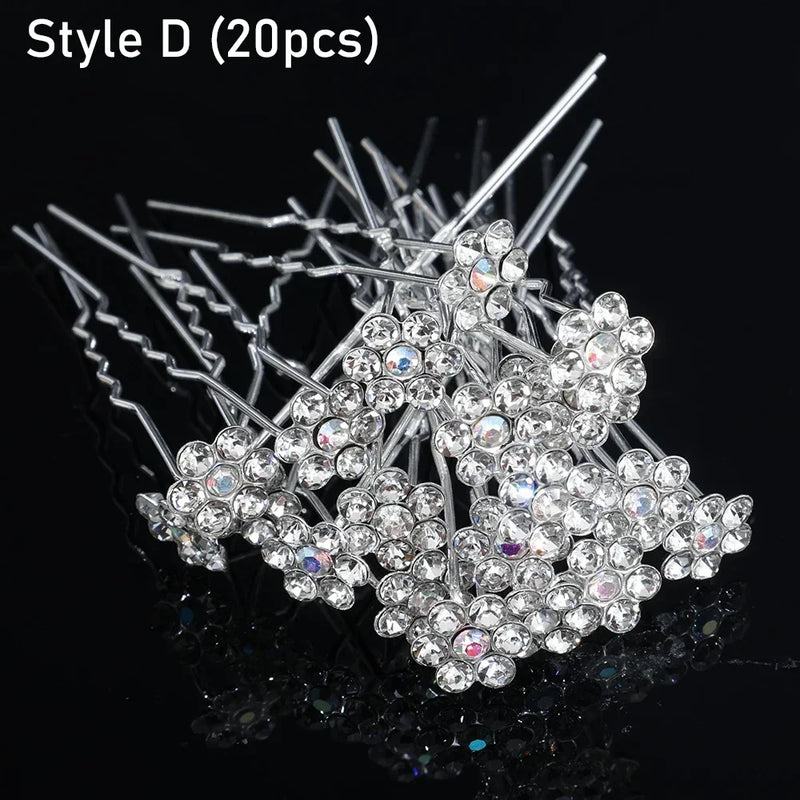 20pcs Elegant Pearl Crystal Hairpin Wedding Bridal U-shaped Metal Hair Comb Forks for Women