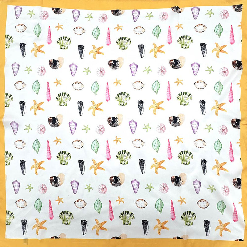 Beach Day Sea Life Printed Square Silky Satin Bandana Scarf