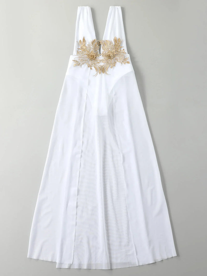 Sexy White Dress One Piece Swimsuit 2026 Women Embroidery Floral Designer High Waist Swimwear Vintage Beach Bathing Suit Bikini