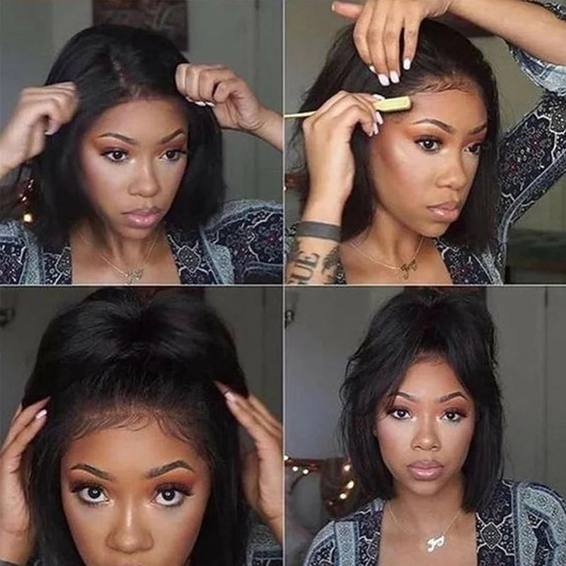250% Density Kinky Straight Bob Wig | 13x4 HD Transparent Full Lace Frontal Human Hair Wig (Pre-Plucked for Black Women)