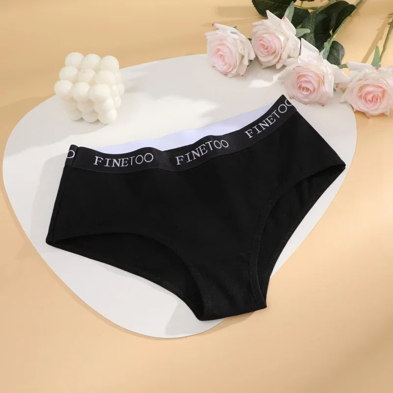 FINETOO 4Pcs Women's  Cotton Panties Sexy Breathable Low Waist  Briefs Letter Straps Underwear Soft Stretch Comfortable Lingerie