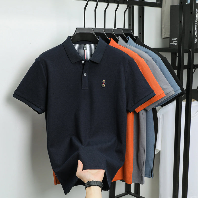 100% cotton high-end brand men short sleeve polo shirt cartoon bear embroidery comfort texture skin friendly breathable T-shirt