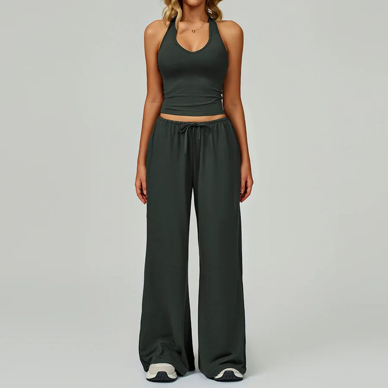 New Women Yoga Set 2/3 Pieces Long sleeves Workout Tracksuit Sportswear Gym Clothing Wide-leg sport pants Fitness Sports Suit