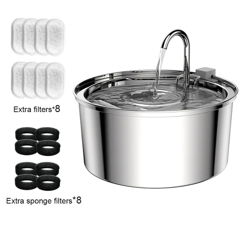 7L Large Capacity Stainless Steel Cat Water Fountain Dog Pet Automatic Water Feeder