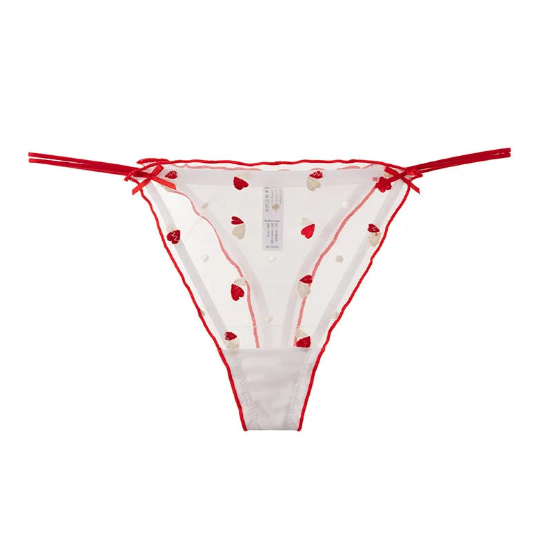 Heart Lace Sexy Girls Briefs Women Panties Seamless Bowknot G String Transparent  Thong Underwear Low Waist Female Lingerie