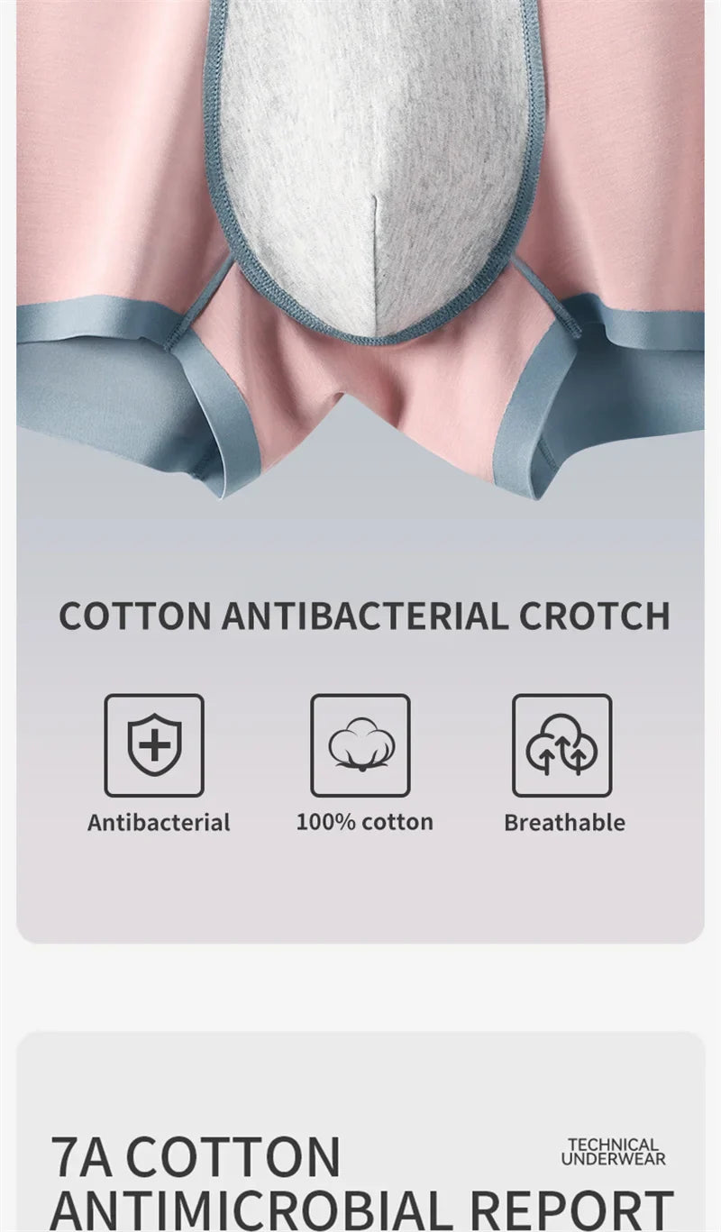 3Pcs 100% Cotton Silk Crotch Men's Antibacterial Boxers
