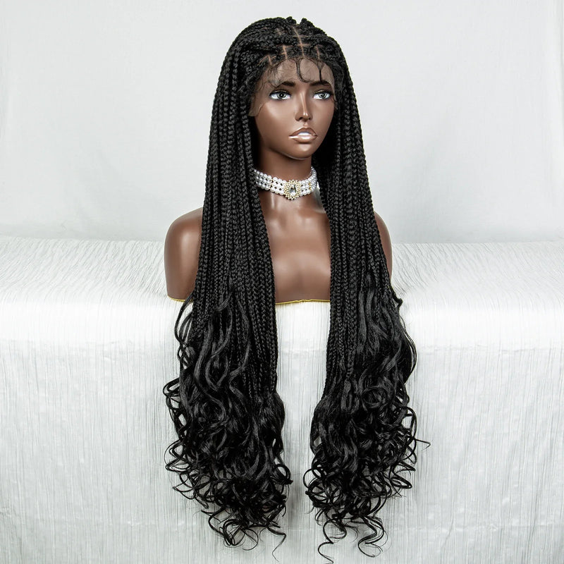 36" Water Wave Braided Wig | Lace Front | Baby Hair | Long Braids