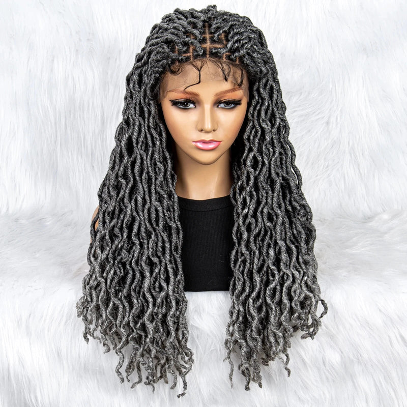 Knotless Box Braided Wig with Curly Ends & Baby Hair | Synthetic Lace Front Wig for Black Women