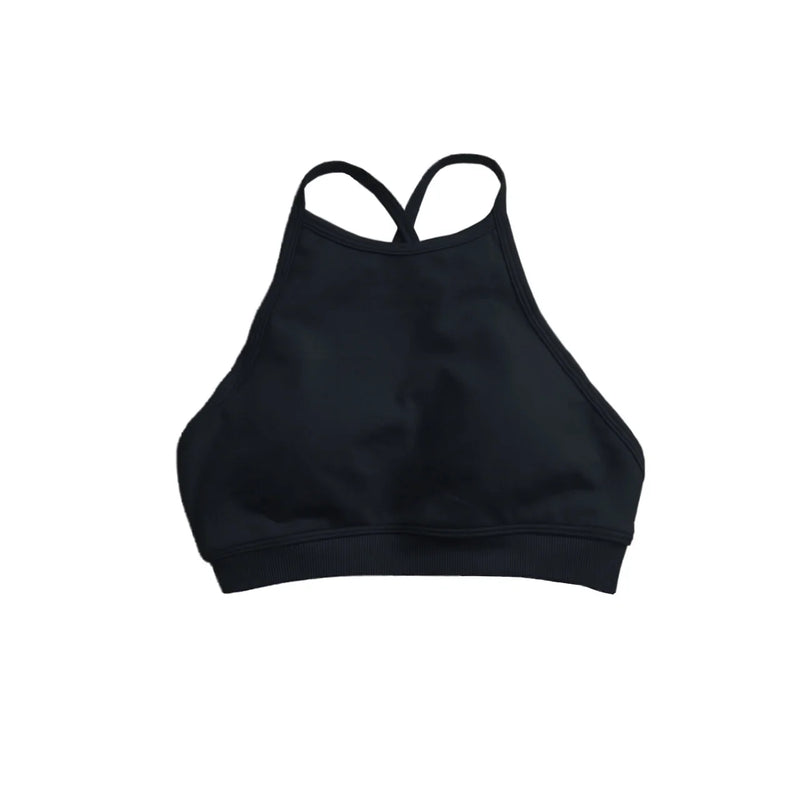 NCLAGEN Dynamic High Neck Backless Sports Bra Support Back Cross Fitness Underwear Push-up Gym Clothes Workout Sports Tank Top