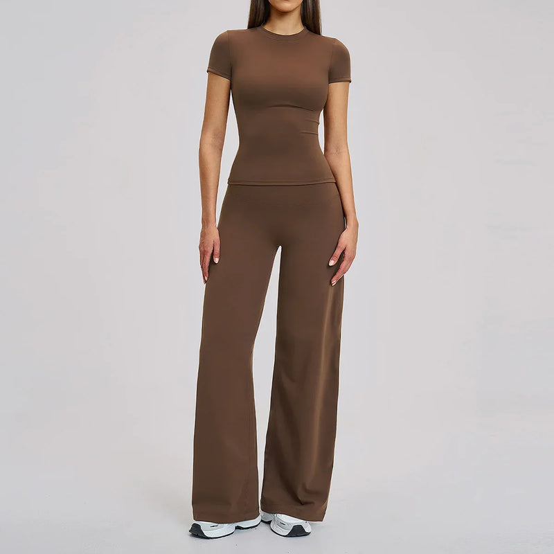 Yoga Set 2 Pieces Women Fitness Sportswear Gym Loose wide-leg pants Long-sleeved T-shirt Sports Crop Tops Tracksuit Workout Wear