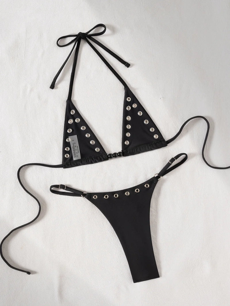2026 Solid Color Bikinis Set Triangle Swimwear Women Bandage Swimsuit Patchwork Bathing Suit Beach Biquini Mujer Swimming Wear