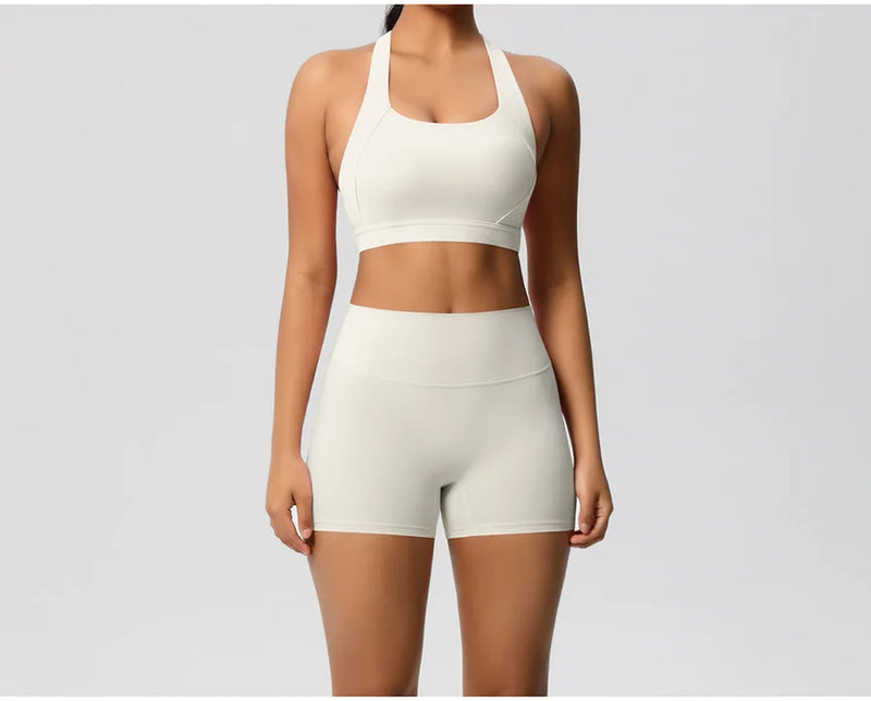 2PCS Yoga Set Women Gym Sports Suits Fitness Bra Crop Top Workout Clothes Female Athletic Wear Push Up Shorts Sportswear