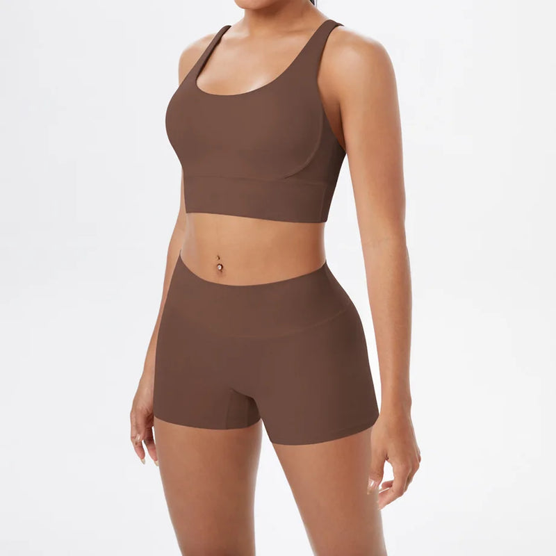 2PCS Yoga Set Women Gym Sports Suits Fitness Bra Crop Top Workout Clothes Female Athletic Wear Push Up Shorts Sportswear