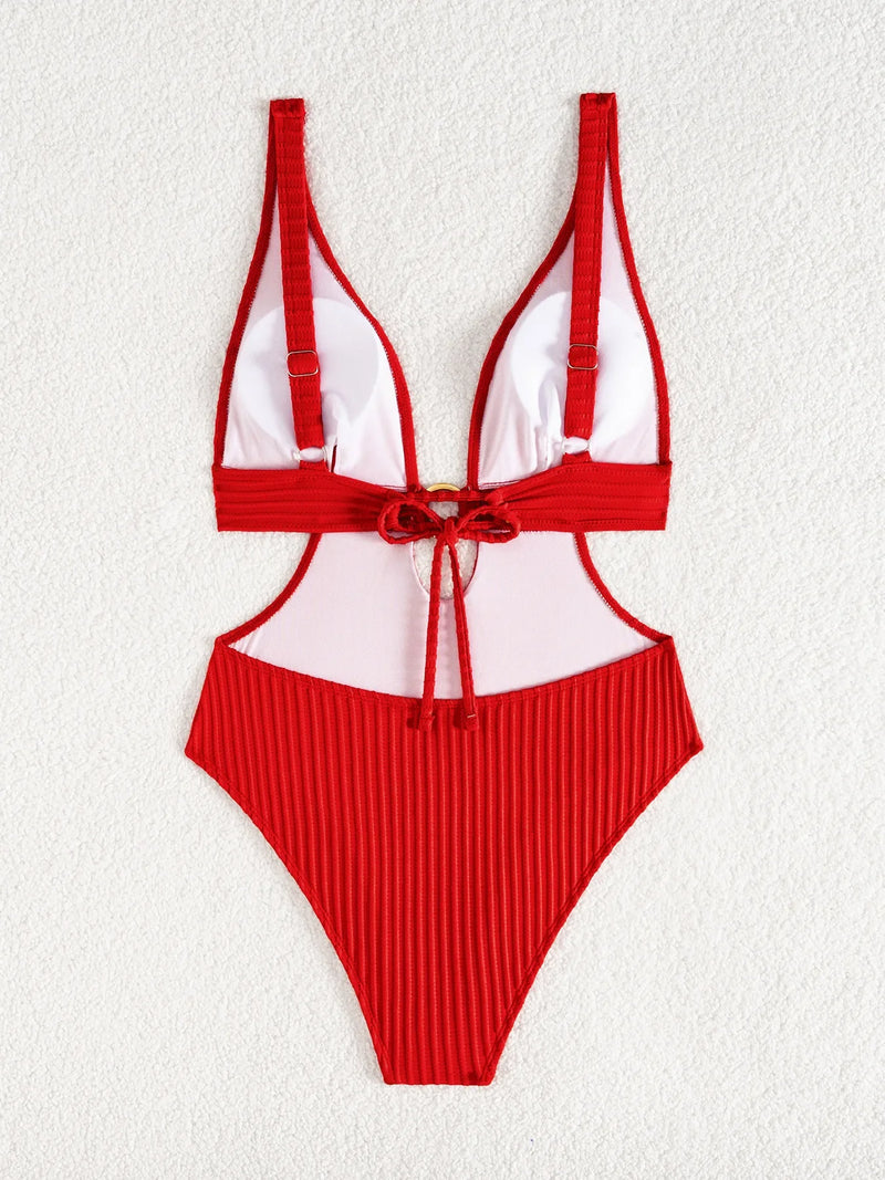 2026 Deep V Neck Cut Out Women Swimwear One Piece Swimsuit Female High Leg Cut Monokini Bather Backless Bathing Swim Beachwear