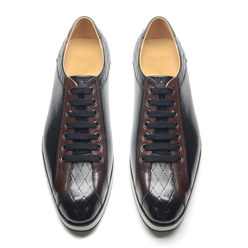 Europe 2024 Fall Luxury Men's Genuine Leather Plaid Casual Shoes | Black & Dark Brown Business Sneakers (Height Increasing)