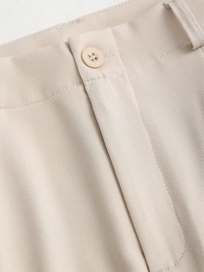 Women's Elegant Jacquard Pleating Wide-Leg Pants Office/Commuting Solid Color Loose Casual Suit Pants, Autumn/Winter