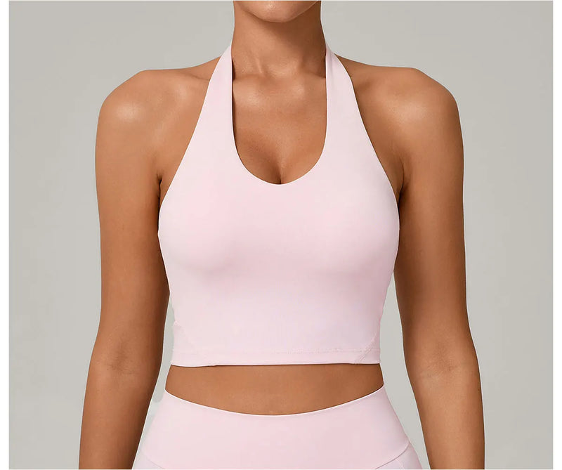 Women Fitness Sports Bra Halter Top High Support Push-up Open Back Gym Bra Shockproof Running Fitness Yoga Workout Underwear