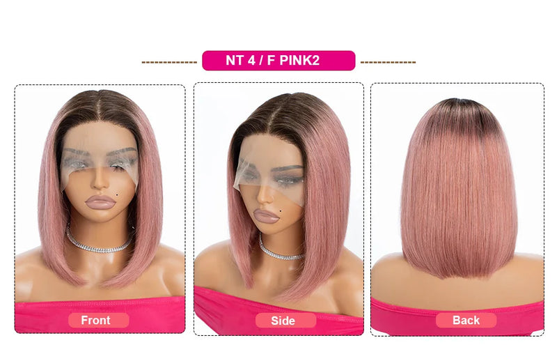 180% Density Dark Root Ginger Ombre Straight Bob Wig | Transparent T-Part Lace Front Human Hair