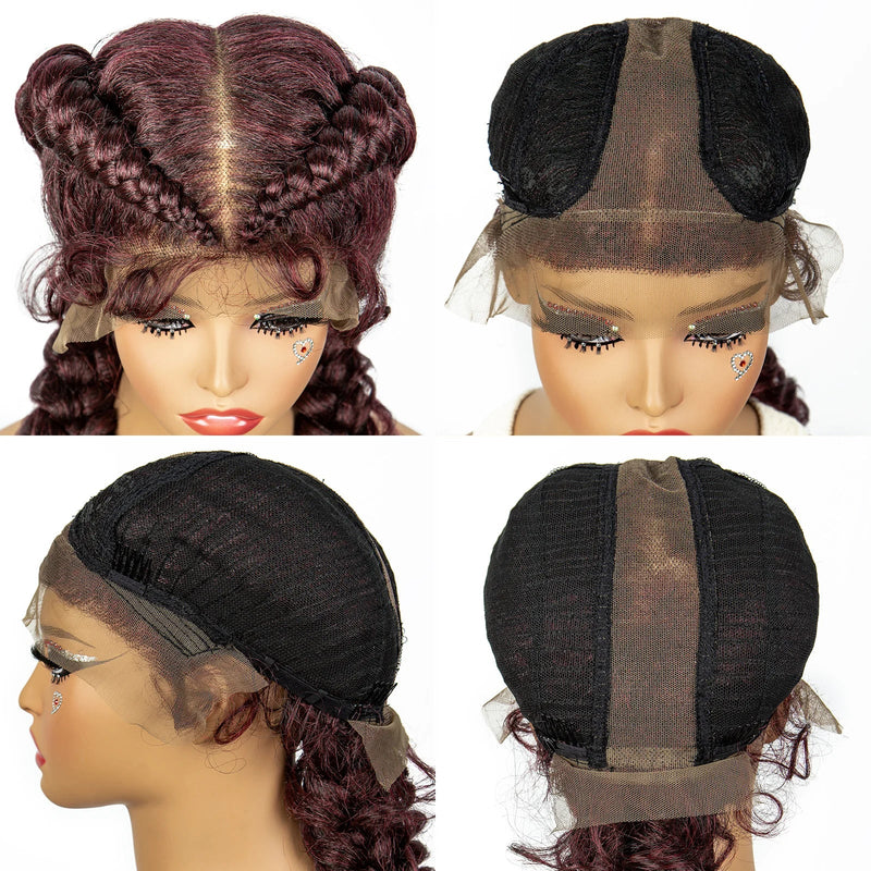 1B/30 Dark Brown Dutch Box Braids Wig | Synthetic Lace Frontal | Fishtail Braids | With Baby Hair | For Black Women