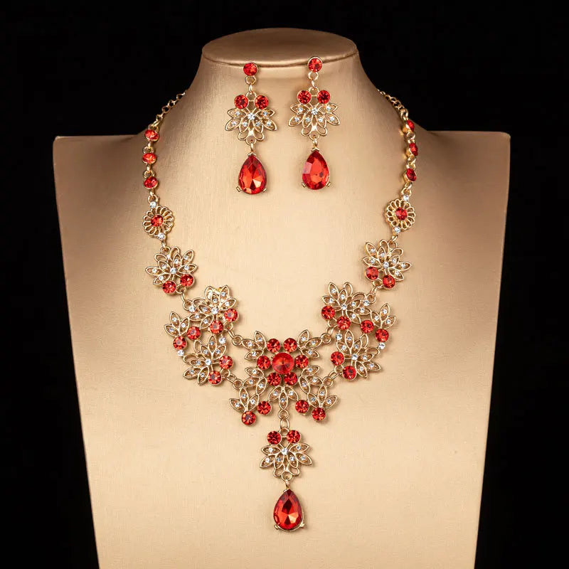 Baroque Bridal Crown Crystal Tiara & Necklace Earrings Jewelry Sets