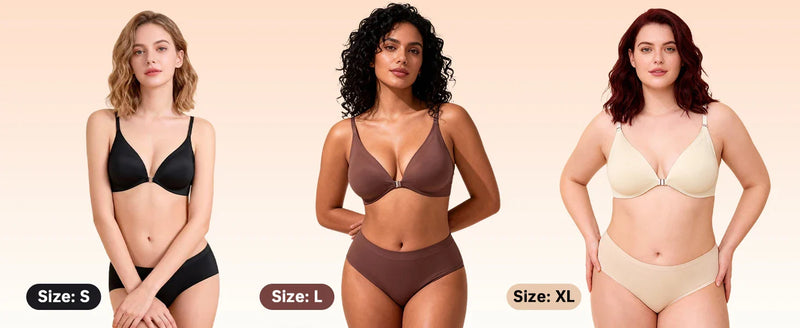 7 Pack Women's Sexy Bra Panties Set Front Closure Seamless Push-Up Wireless with Removable Padding Basic T-Shirt Lingerie