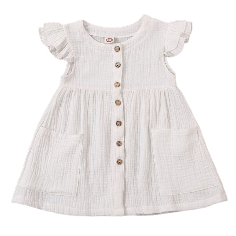 0-6Years Toddler Kid Baby Girl Summer Dress Ruffles Sleeves Cotton Button Pocket Dress Sundress