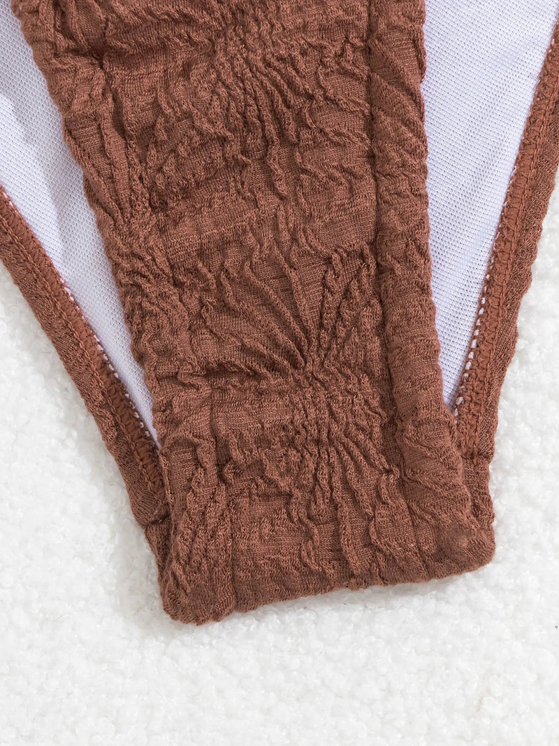 Sexy Coffee Bikini 2026 Women Front Tie Push Up Underwire Swimsuit Brazilian Cut Out Beach Bathing Suit Tie Side Thong Swimwear
