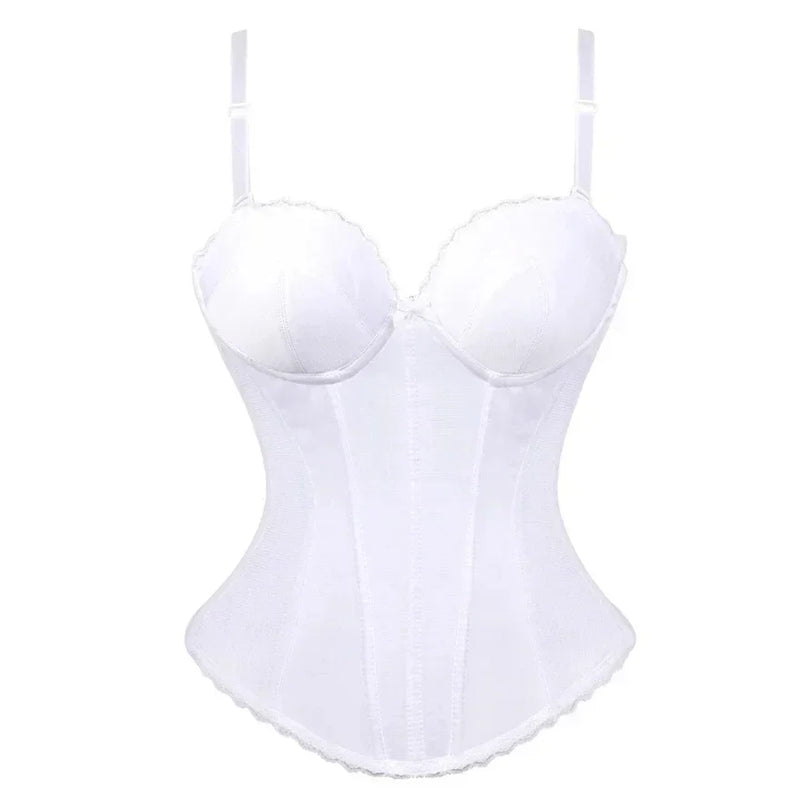 Black White Overbust Corset Top Cotton Bustier with Adjustable Straps Wedding Lingerie Body Shaper Underwear