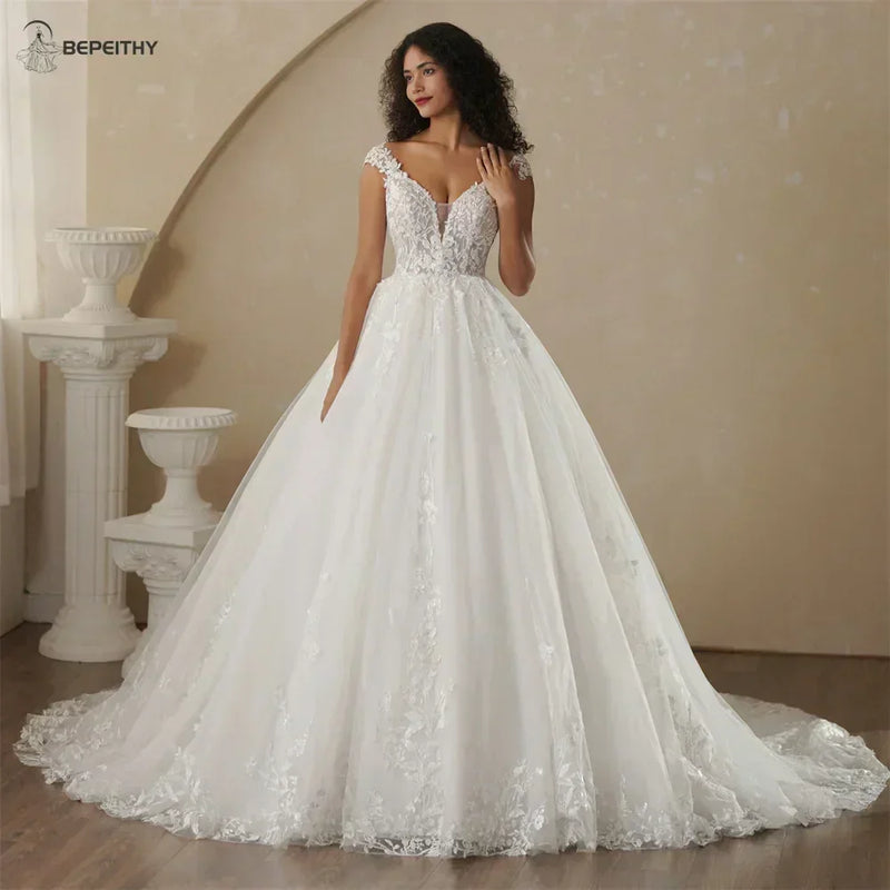 Boho Champagne Wedding Dress | Custom A-Line Bridal Gown -femstylo