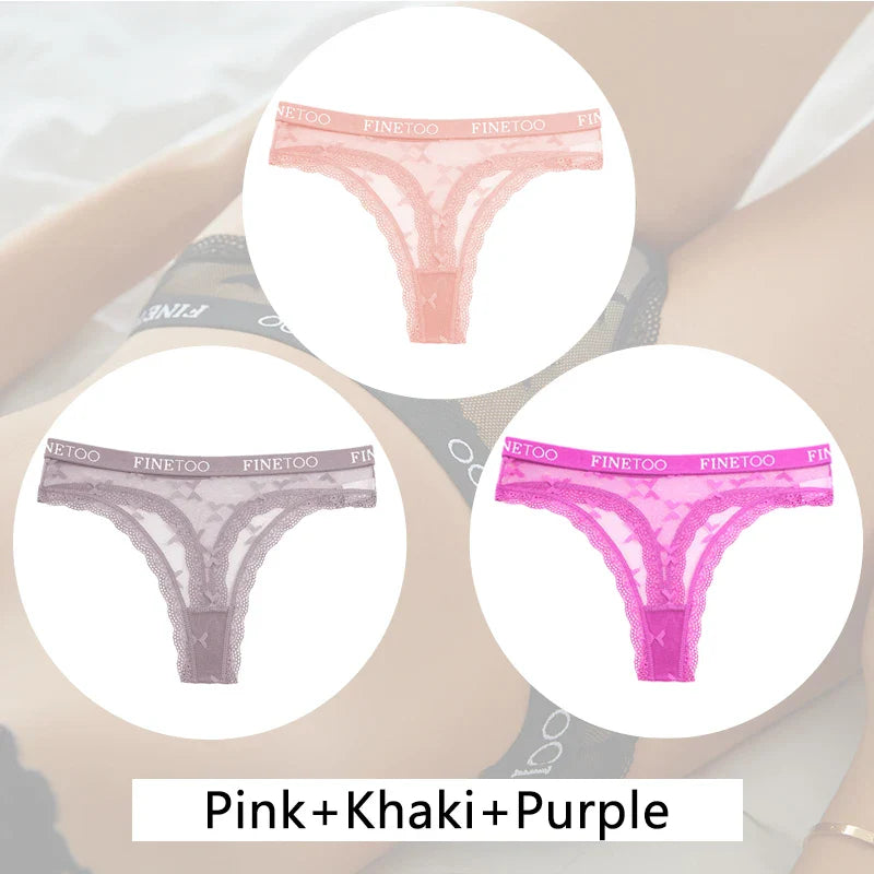 3Pcs/set Lace Thongs Women Floral G-string Underwear Trendy Letter T-Back Underpants Sexy Low Waist Bikini Panties Ladies Panty